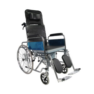 RECLINING HIGH BACK WHEELCHAIR WITH COMMODE