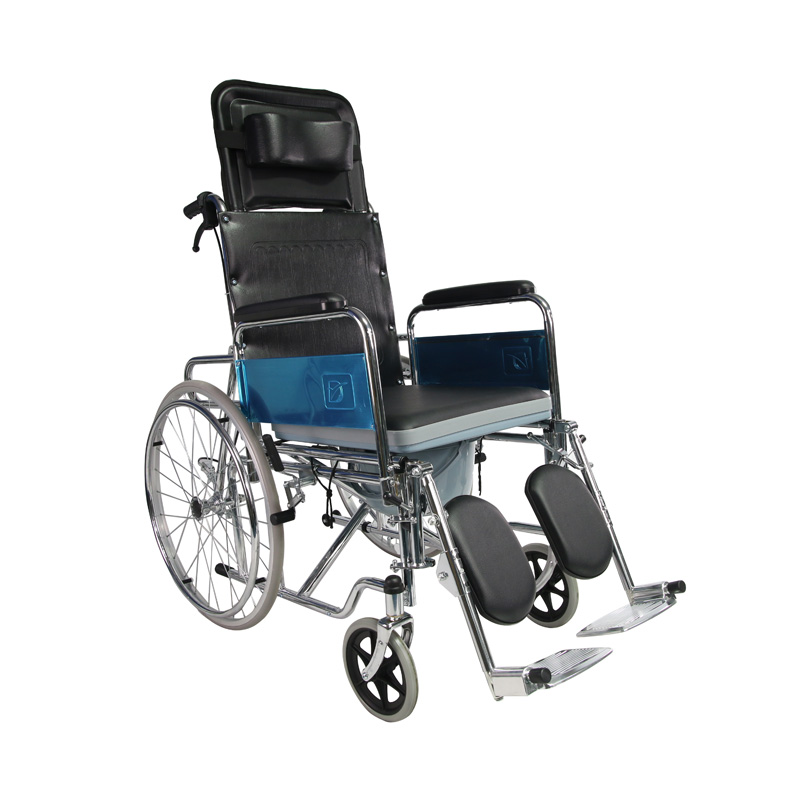 RECLINING HIGH BACK WHEELCHAIR WITH COMMODE